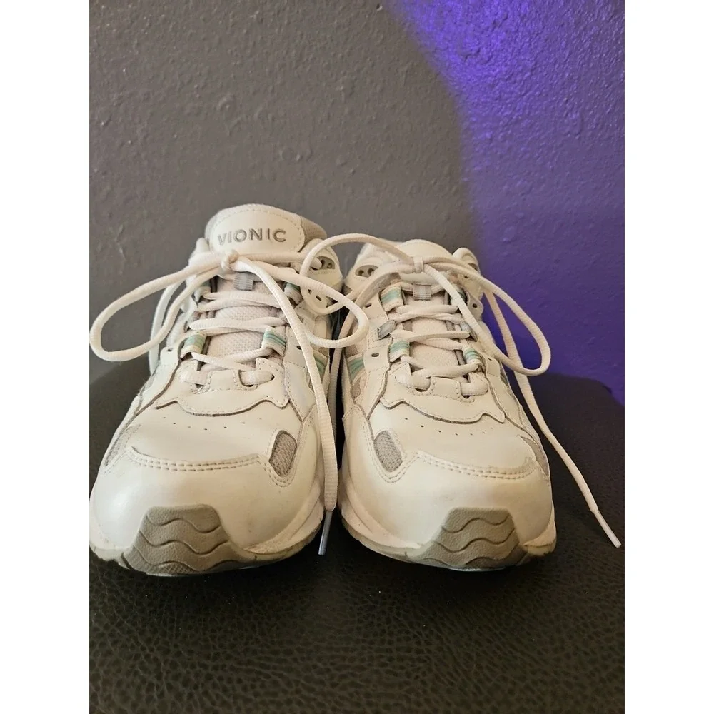 Vionic Walker Shoes Womens Size 10 Leather Athletic white/blue Ex.Condition (S25